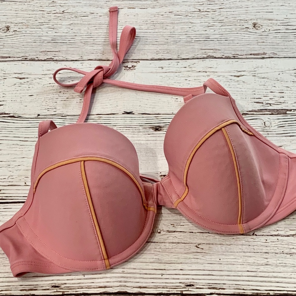 Aerie pink underwire halter bikini swim top 36C